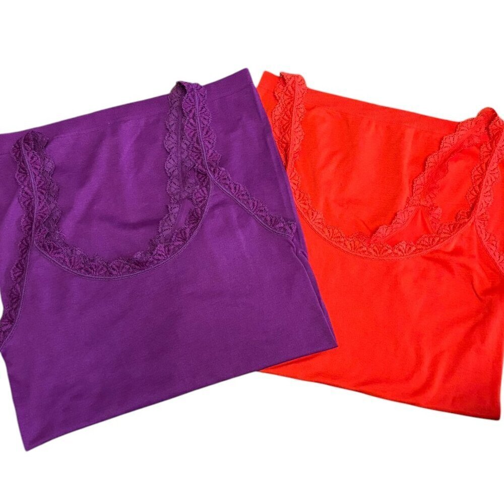 NWOT Bundle of 2 Scoop Neck Tank Tops Size S Lace Detail Purple Orange NY & Co.